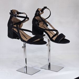New Direction Women's Black Strappy Open Toe Criss-cross Zip Back Heel size 8